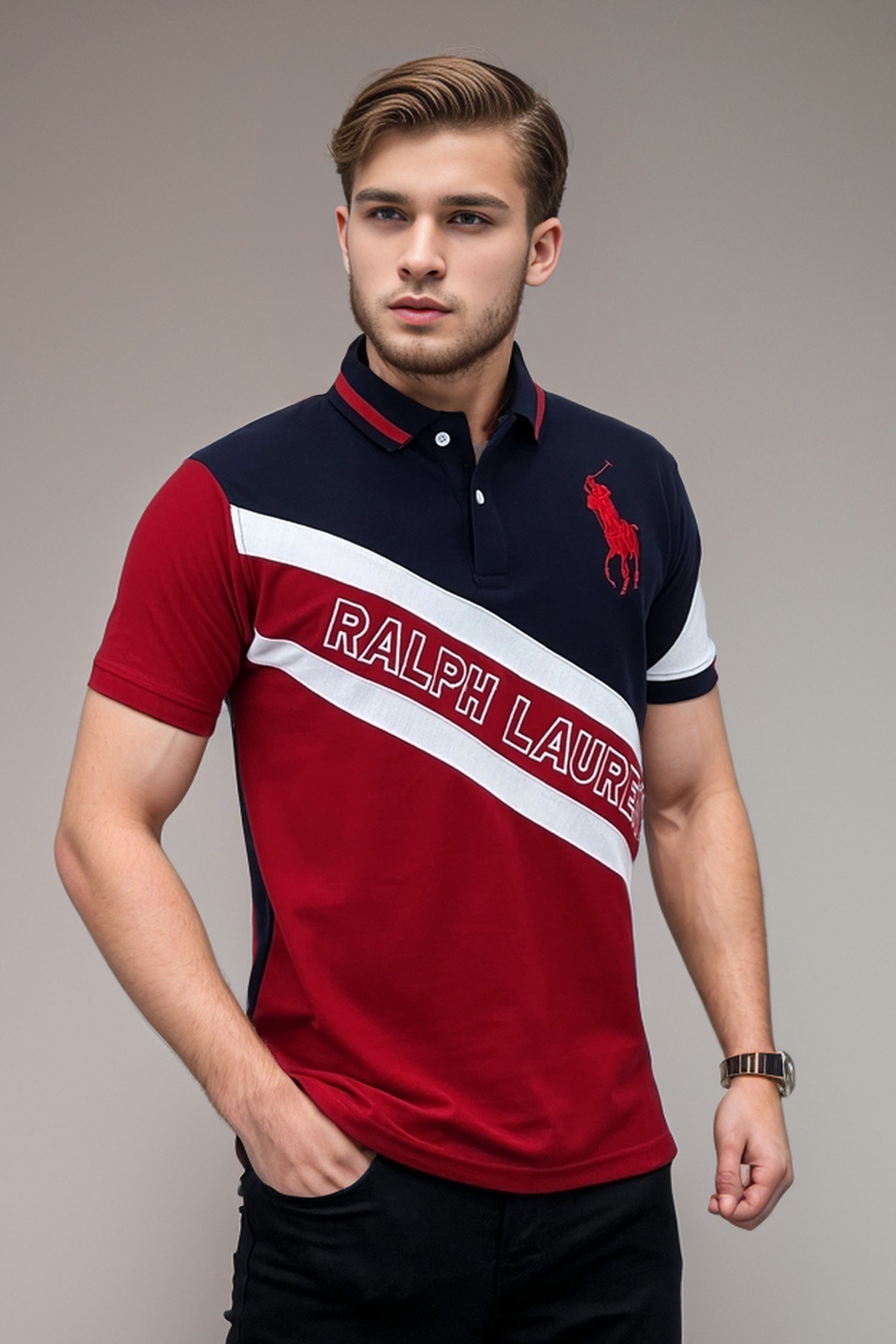 Rlph Laren Colorblock Diagonal -Stripe  Men's Polo Shirt