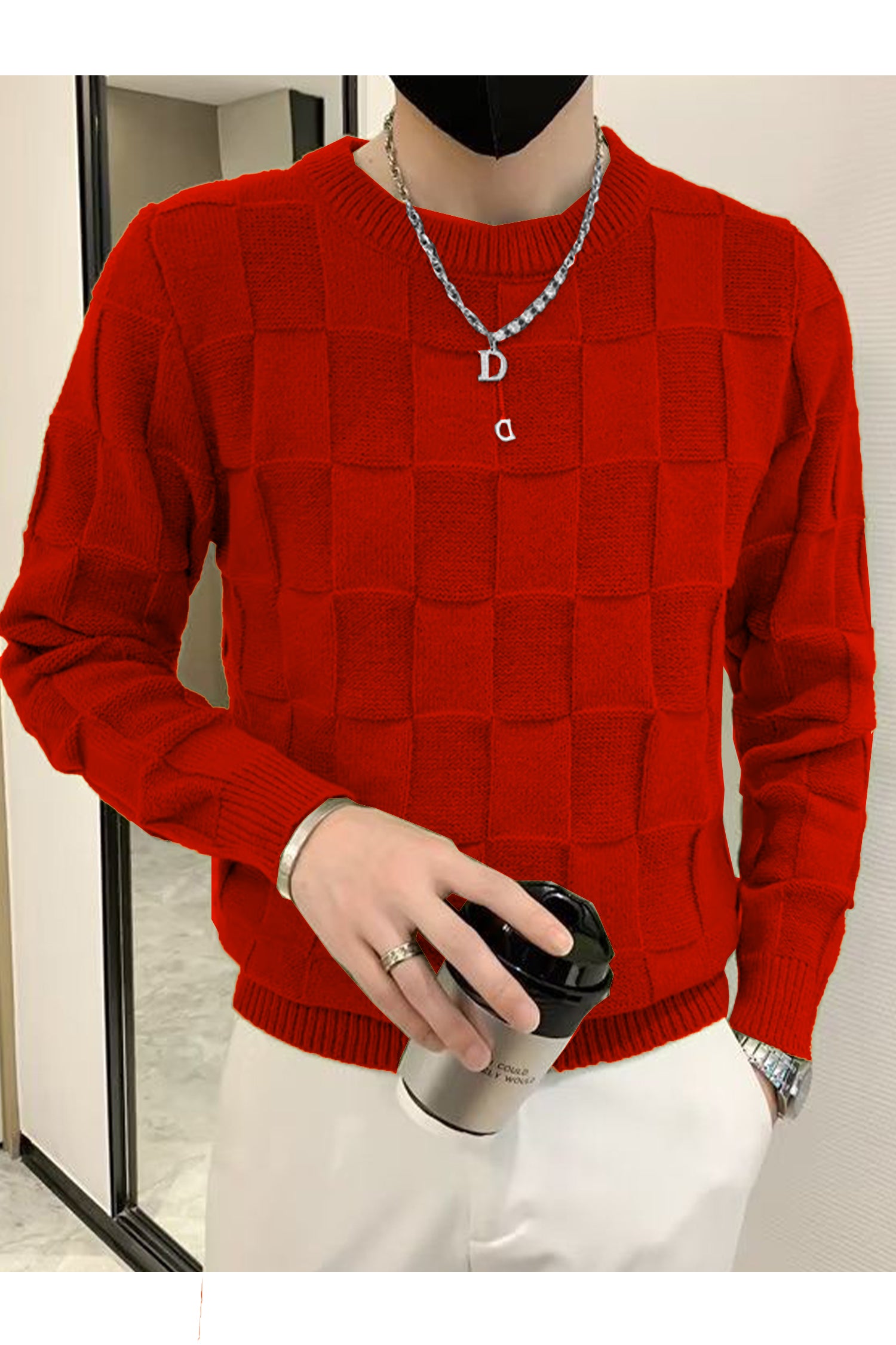 Hype Knitted Urban Sweater Style Crew Neck Men's Sweatshirt In Red