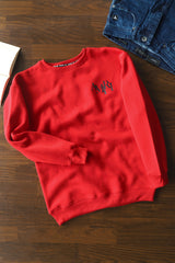 Amri Slogan Signature Crew Neck Full Sleeves Men's Sweatshirt Red