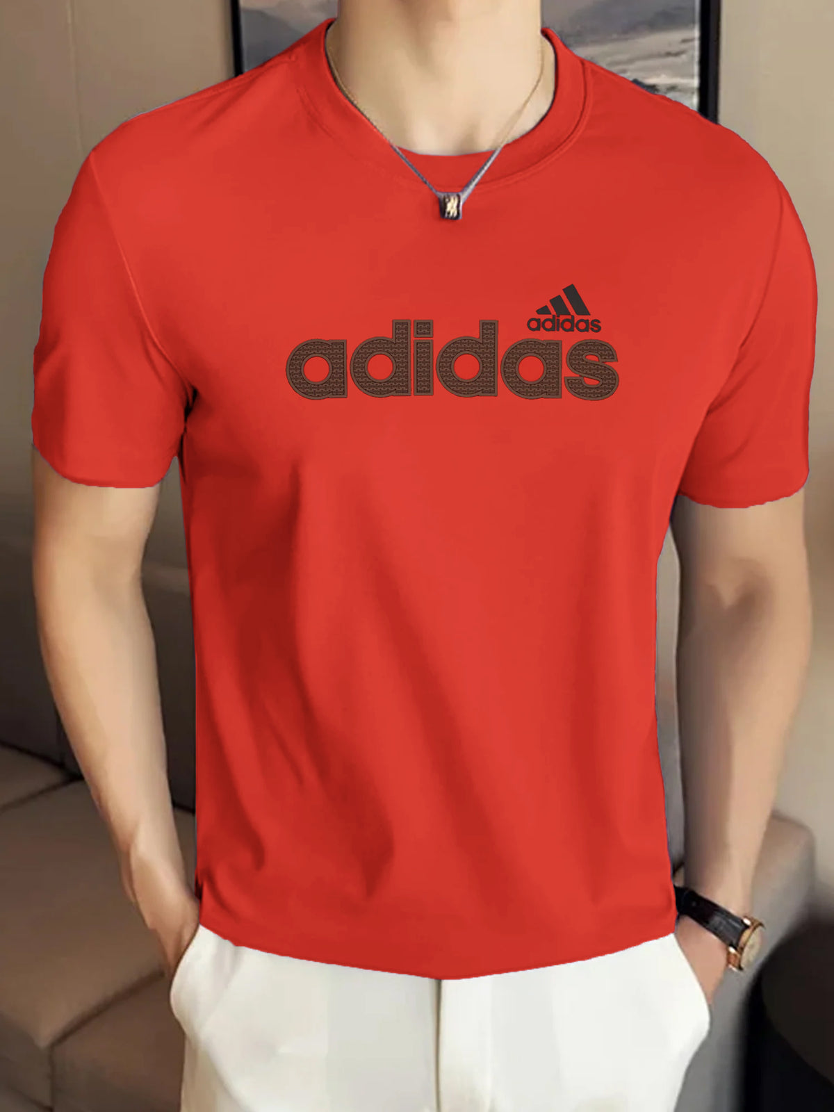 Adds Essentials Linear Imported Round Neck T-Shirt In Red