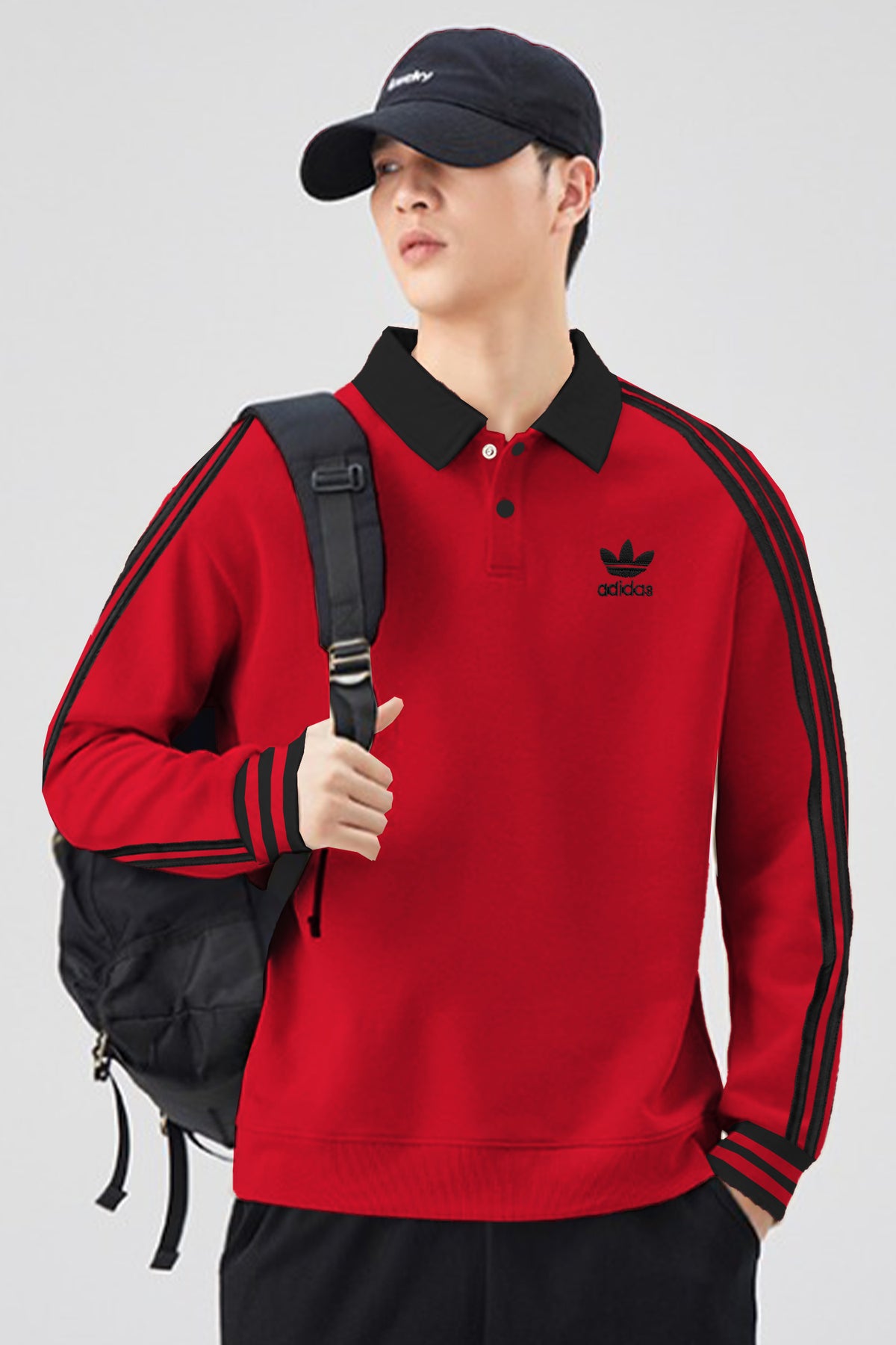 Adds Stripe Collar Style Full Sleeves Men's Sweatshirt