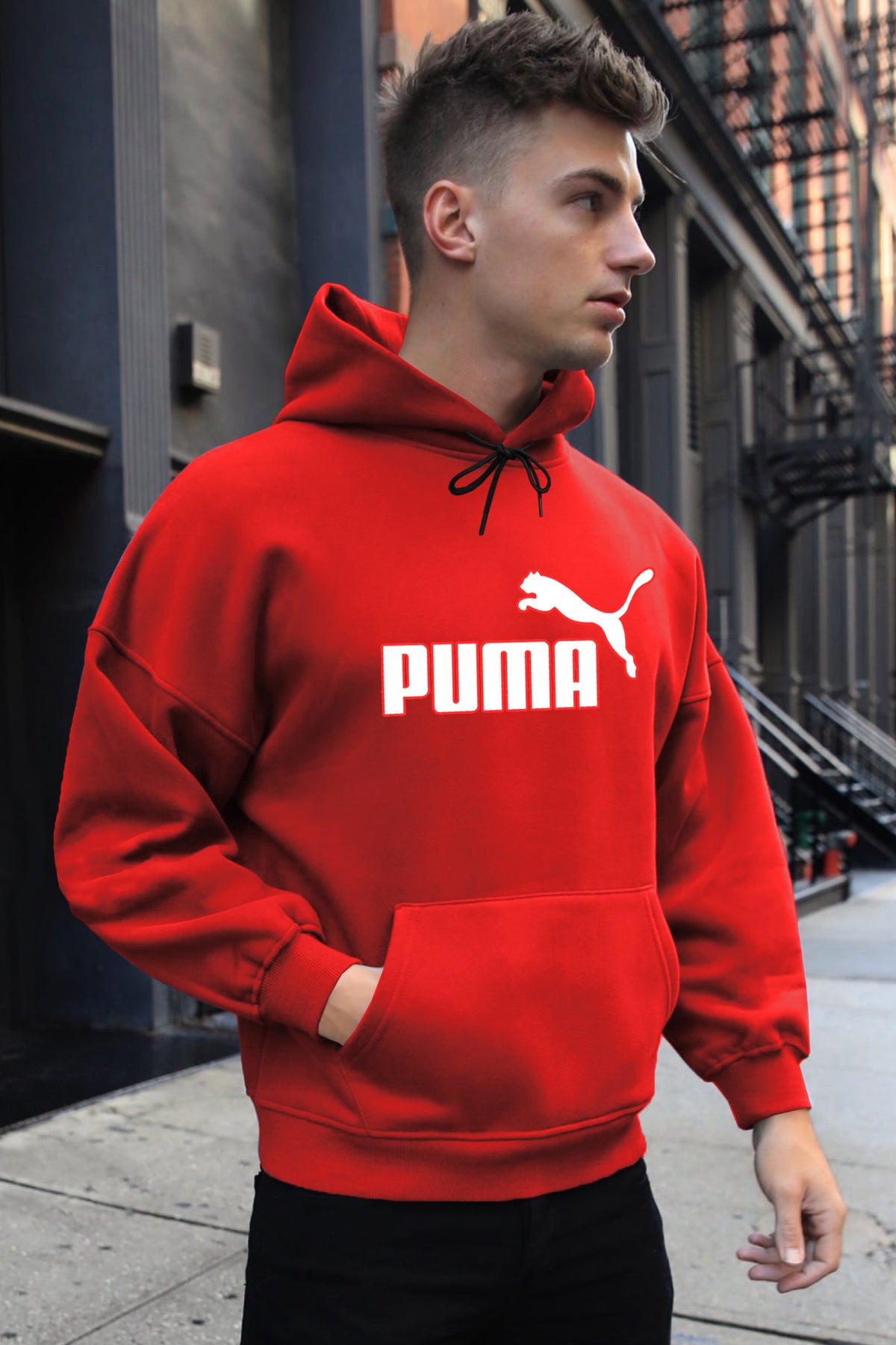 Pma Graphic Printed Logo Essential Fleece Hoodie In Red