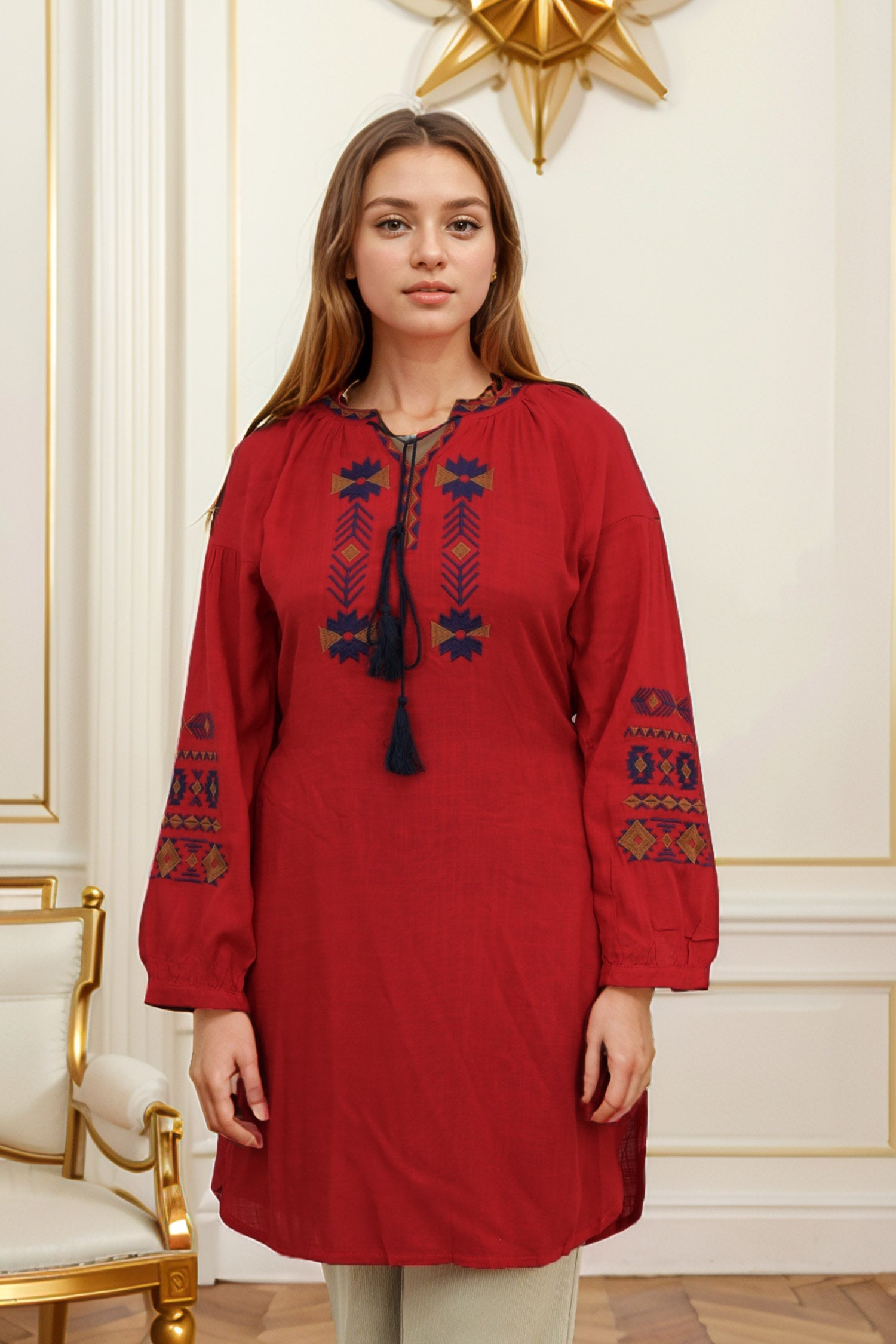 Embroidery Design Self Fabric Turkish Imported Top