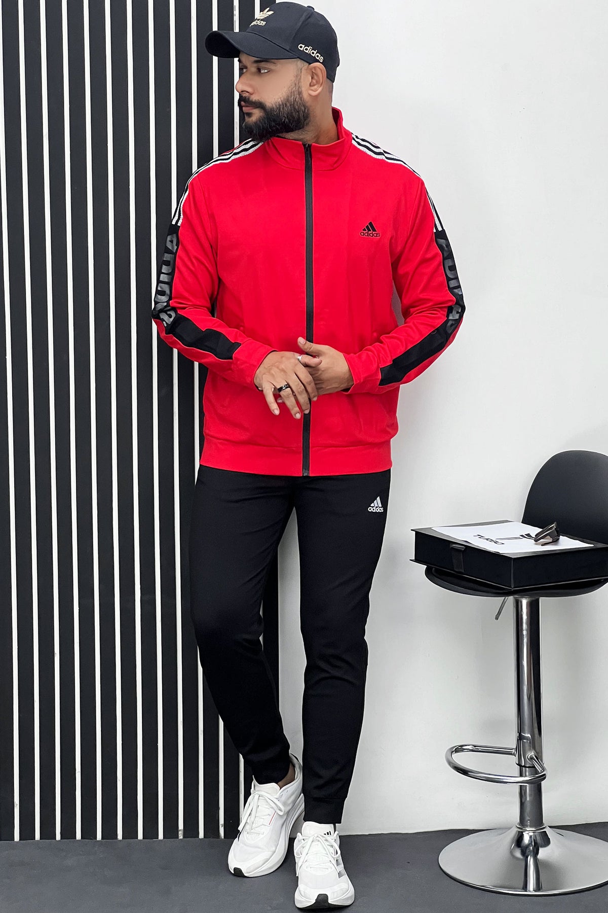 Adds Half Stripes Sportswear Men Zipper Tracksuit