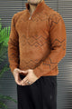 Men's Geometric Pattern Half-Zip Knit Imported Rabbit Wool Men's Sweater In Rust