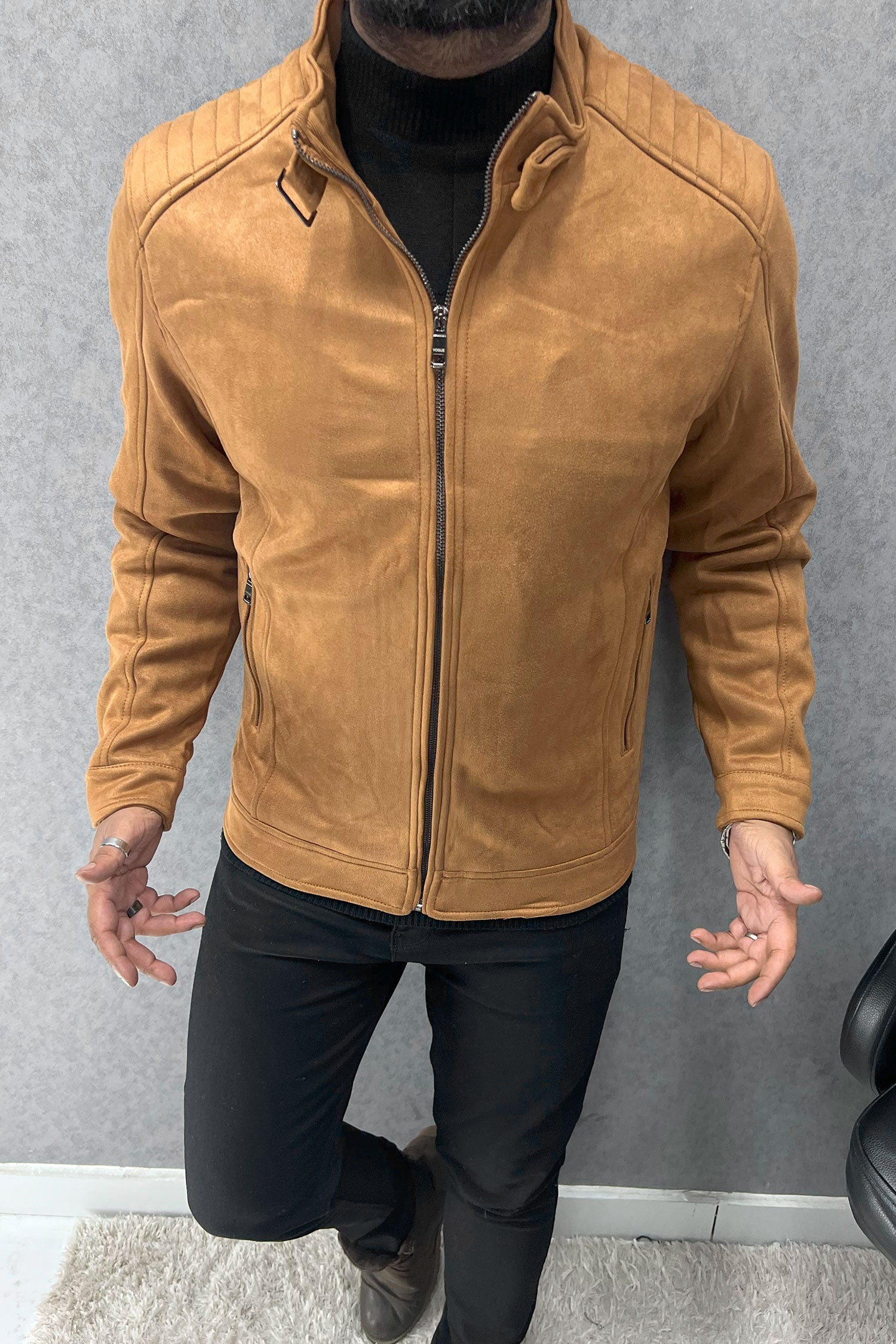 Zip-Front Trendy Men's Suede Jacket