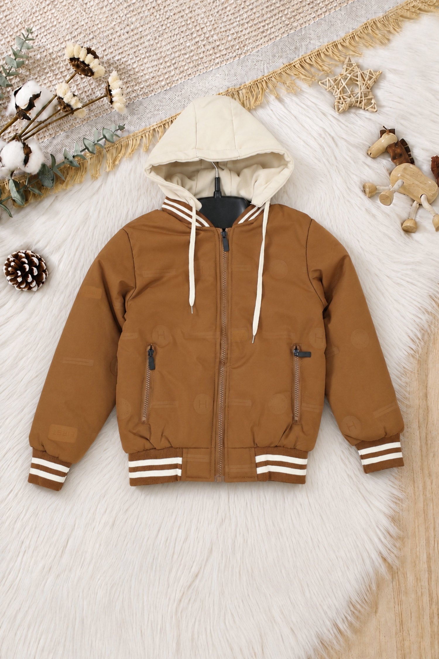 Casual Detachable Hood Imported Kid's Puffer Jacket In Rust