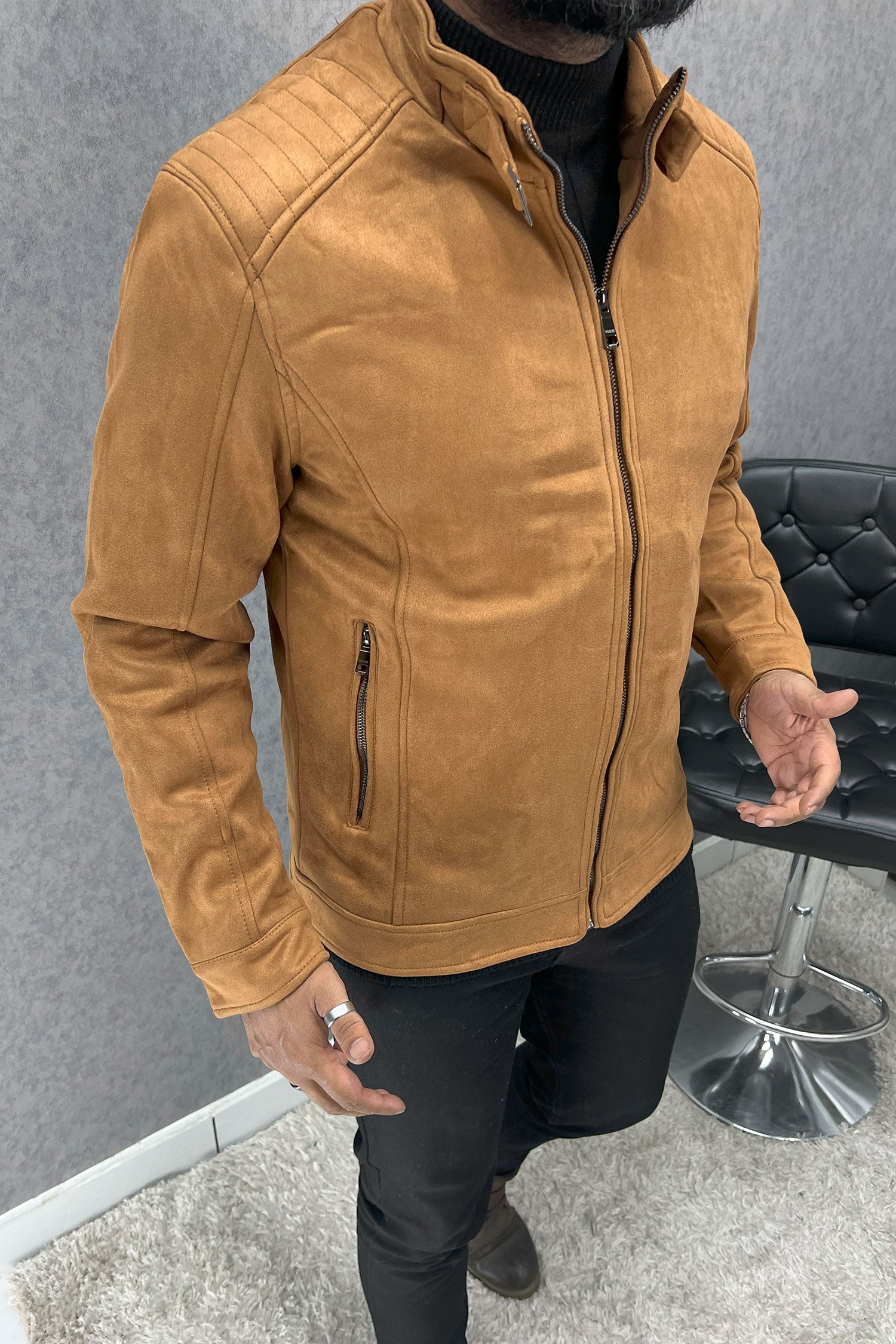 Zip-Front Trendy Men's Suede Jacket