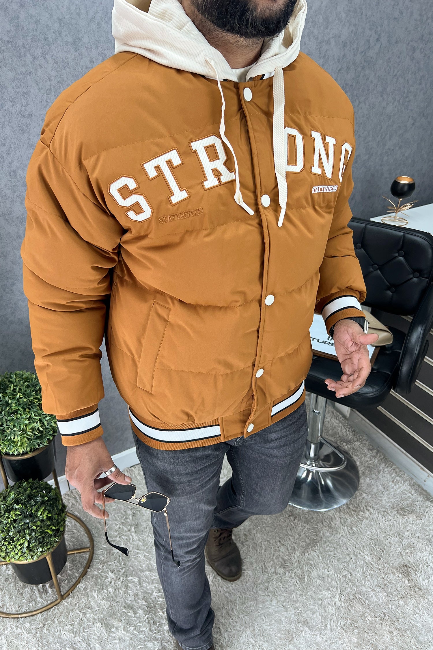 Stay True Dual Button Hooded Imported Puffer Jacket