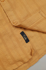 Turbo Self Stripe Motif Long Sleeve Cotton Casual Shirt In Mustard
