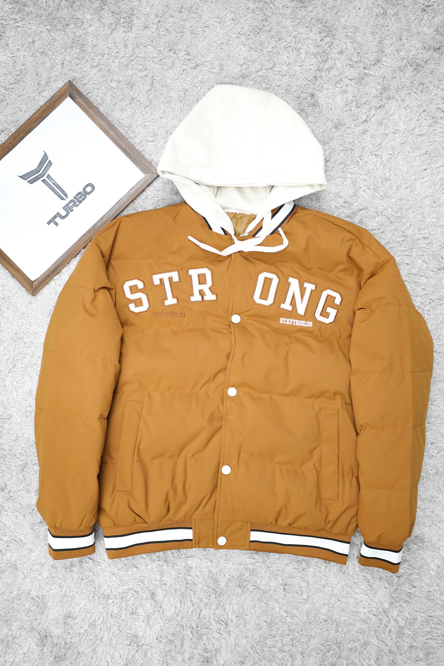 Stay True Dual Button Hooded Imported Puffer Jacket