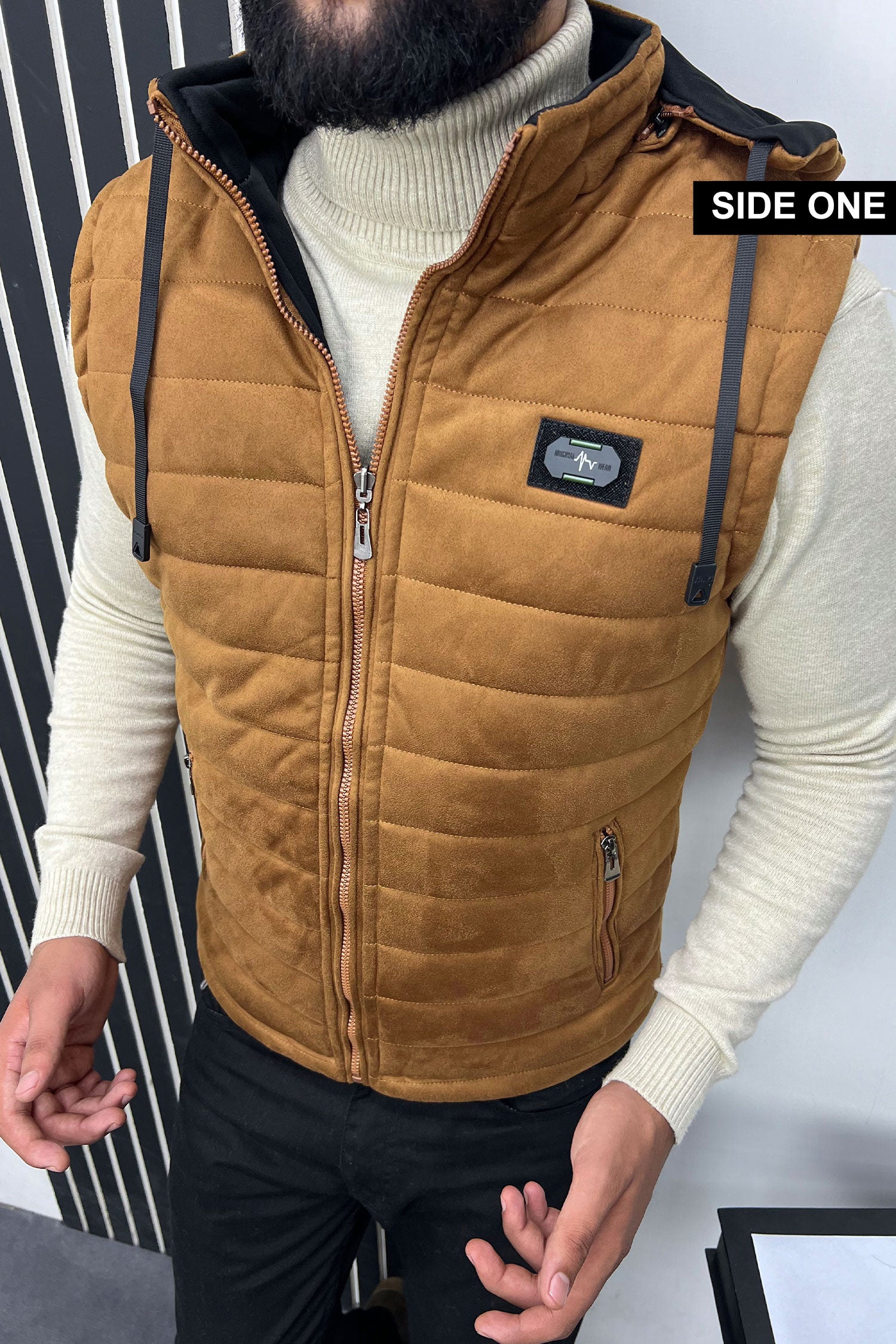 Quilted Pattern Double Side Removable Hood Imported Men's Gilet