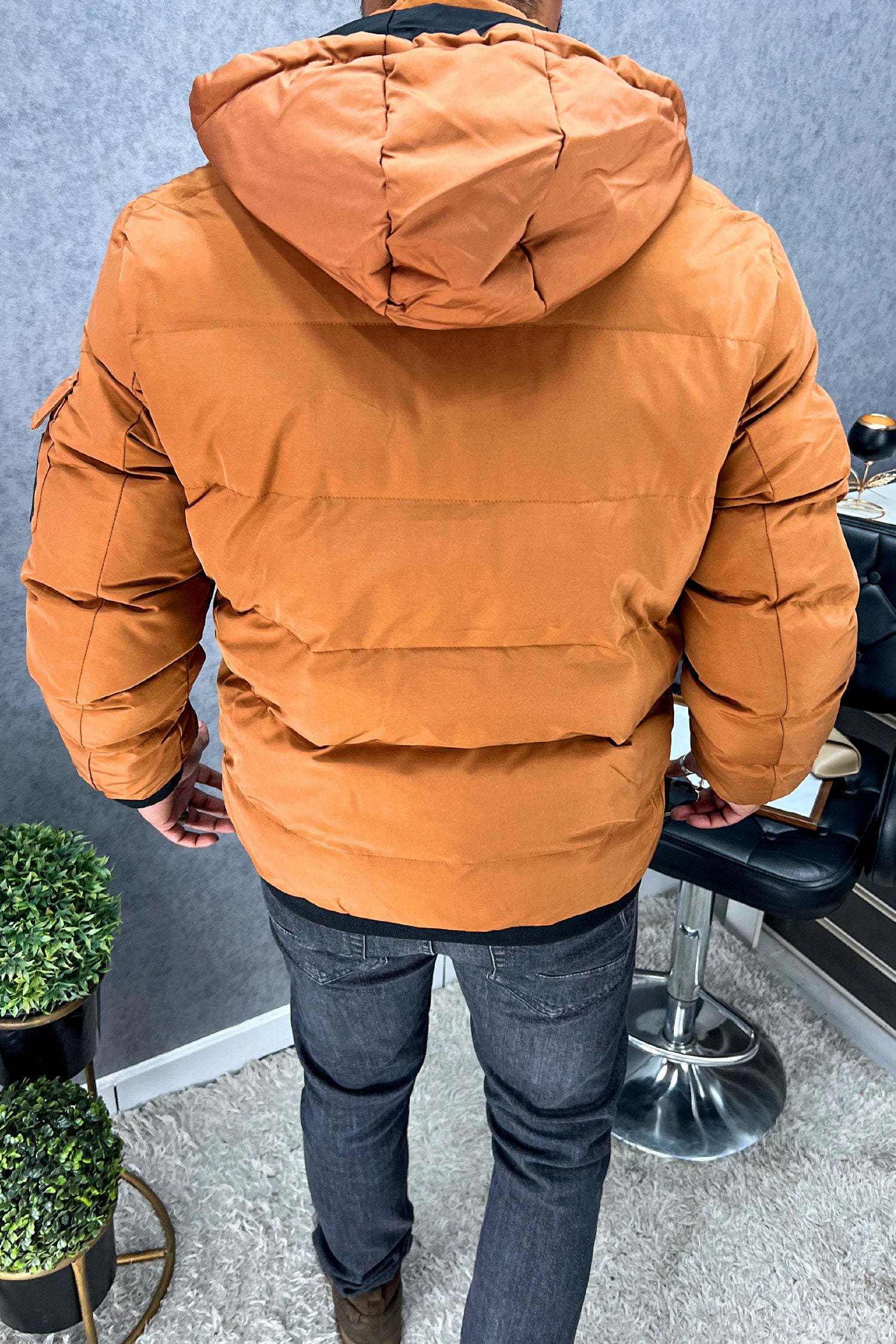 Zipper Motif Quited Hooded Big Size Imported Puffer Jacket