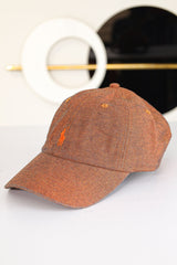 Rph Lren Polo Striped Oxford Imp Shamery Cotton Cap In Rust