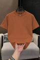 Plain Cotton Lycra Round Neck Tee In Rust