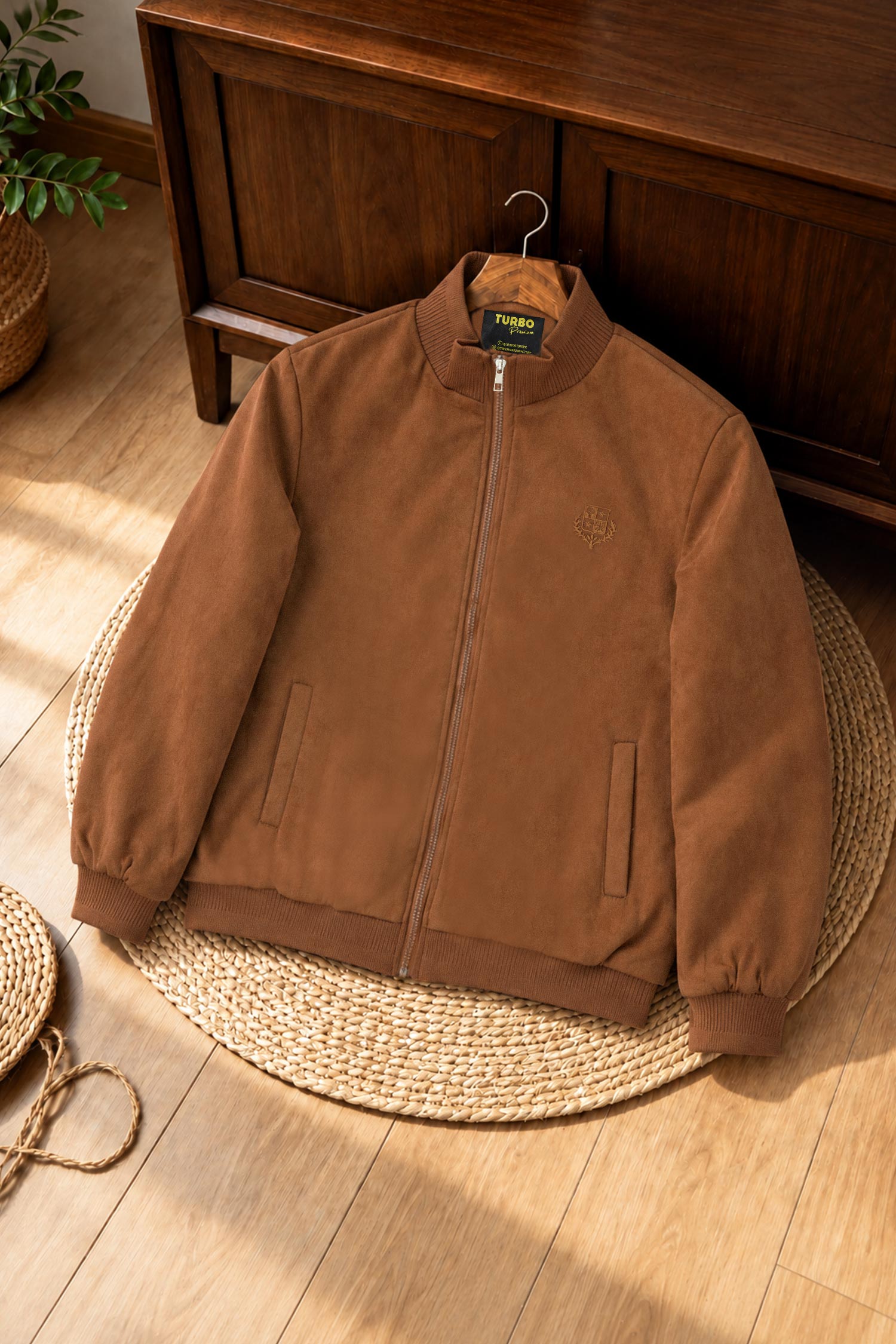 Turbo Ribbed Mock Collar Imported Men's Suede Jacket