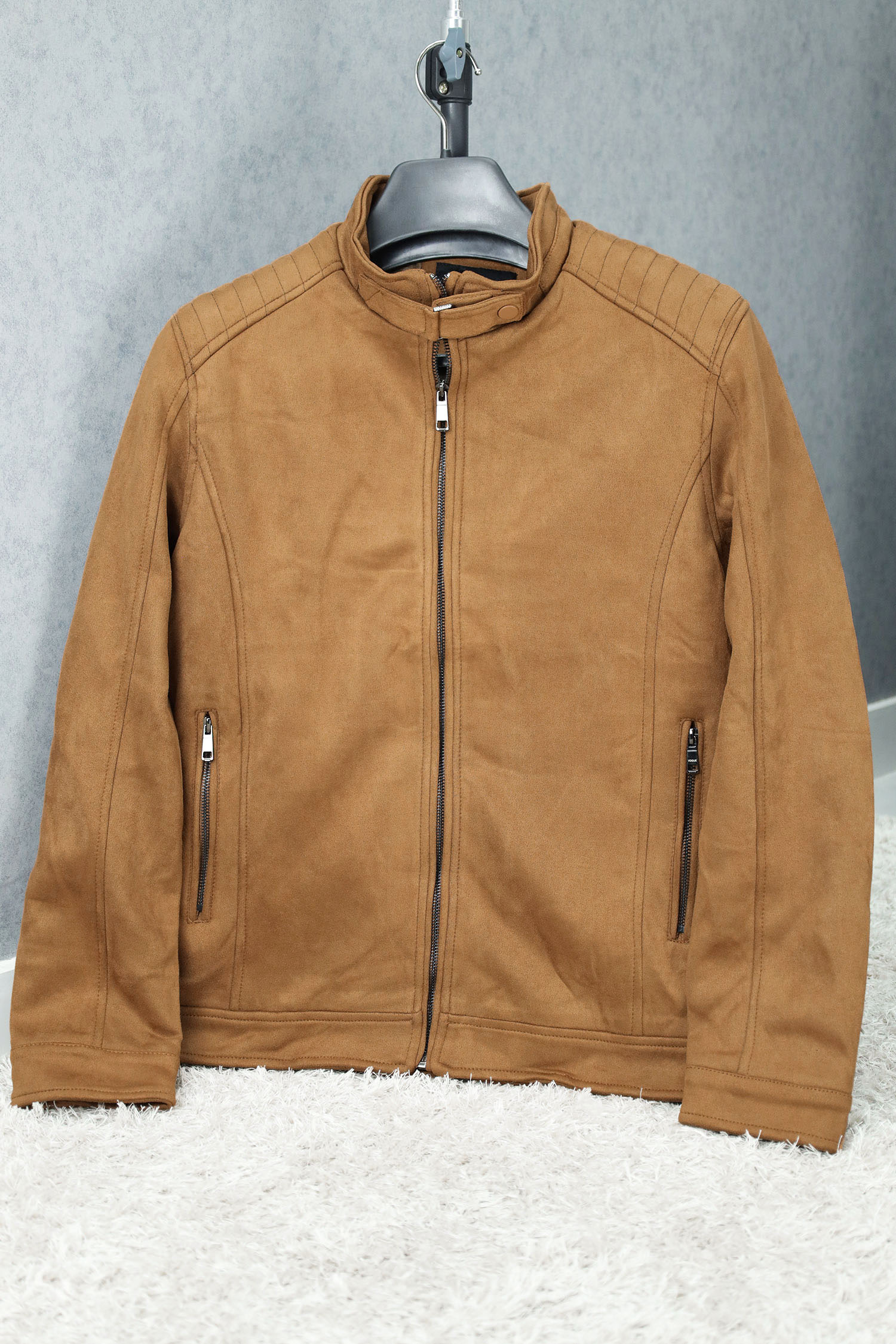 Zip-Front Trendy Men's Suede Jacket