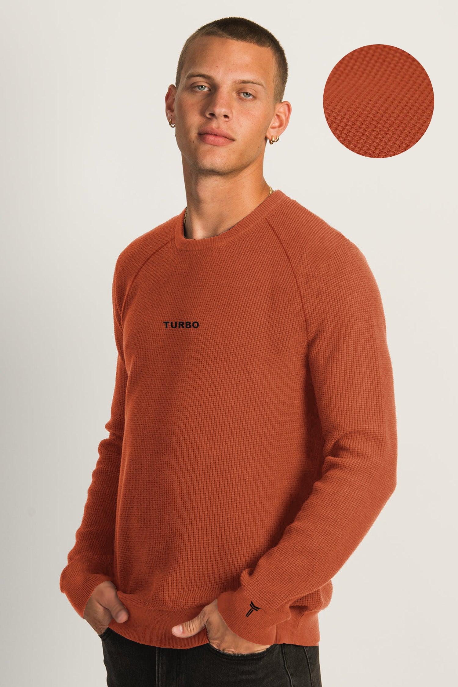 Turbo Waffle Texture Round Neck Thermal Cotton Men's Sweatshirt