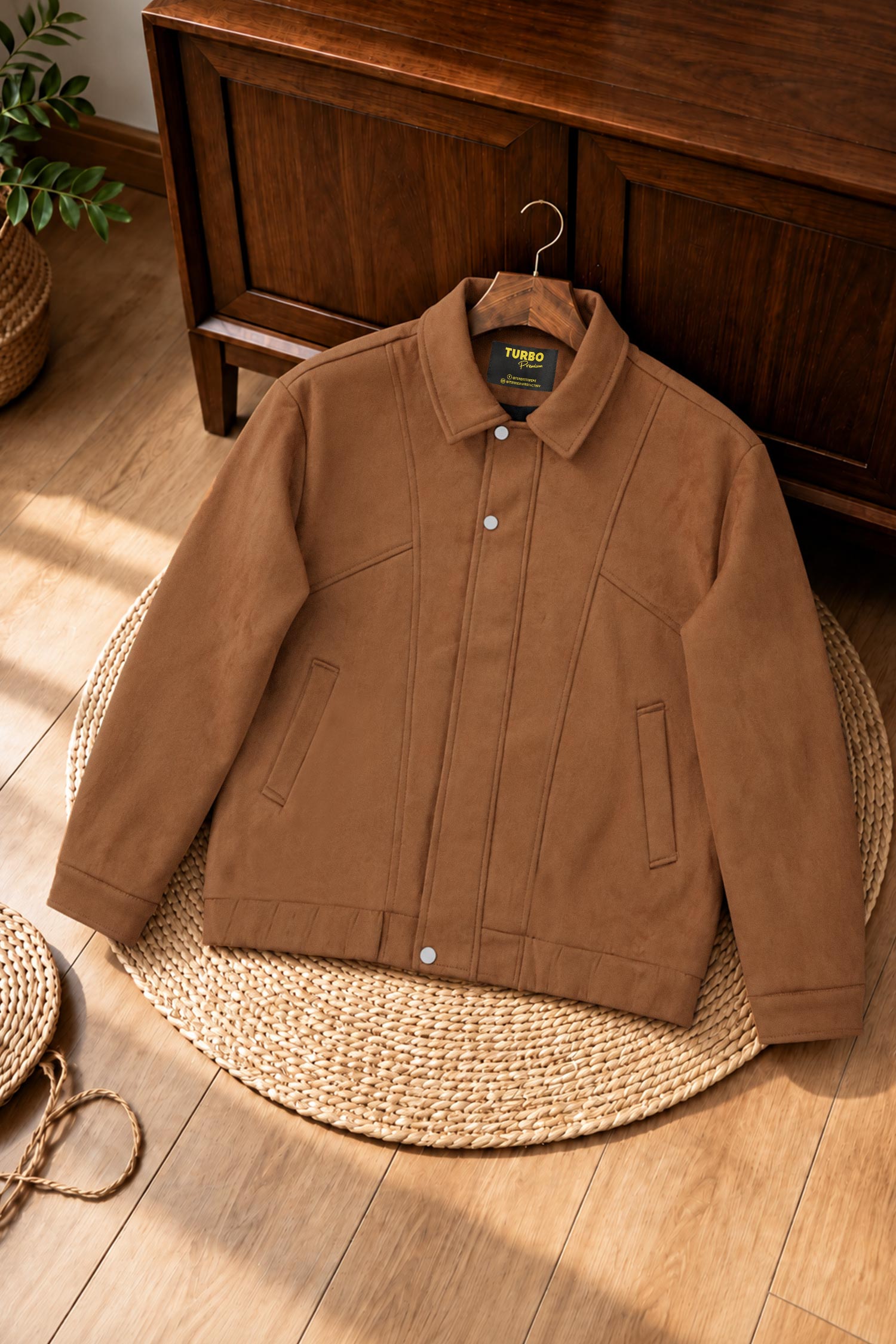 Turbo Hudson Collared Imported Men's Suede Jacket In Rust