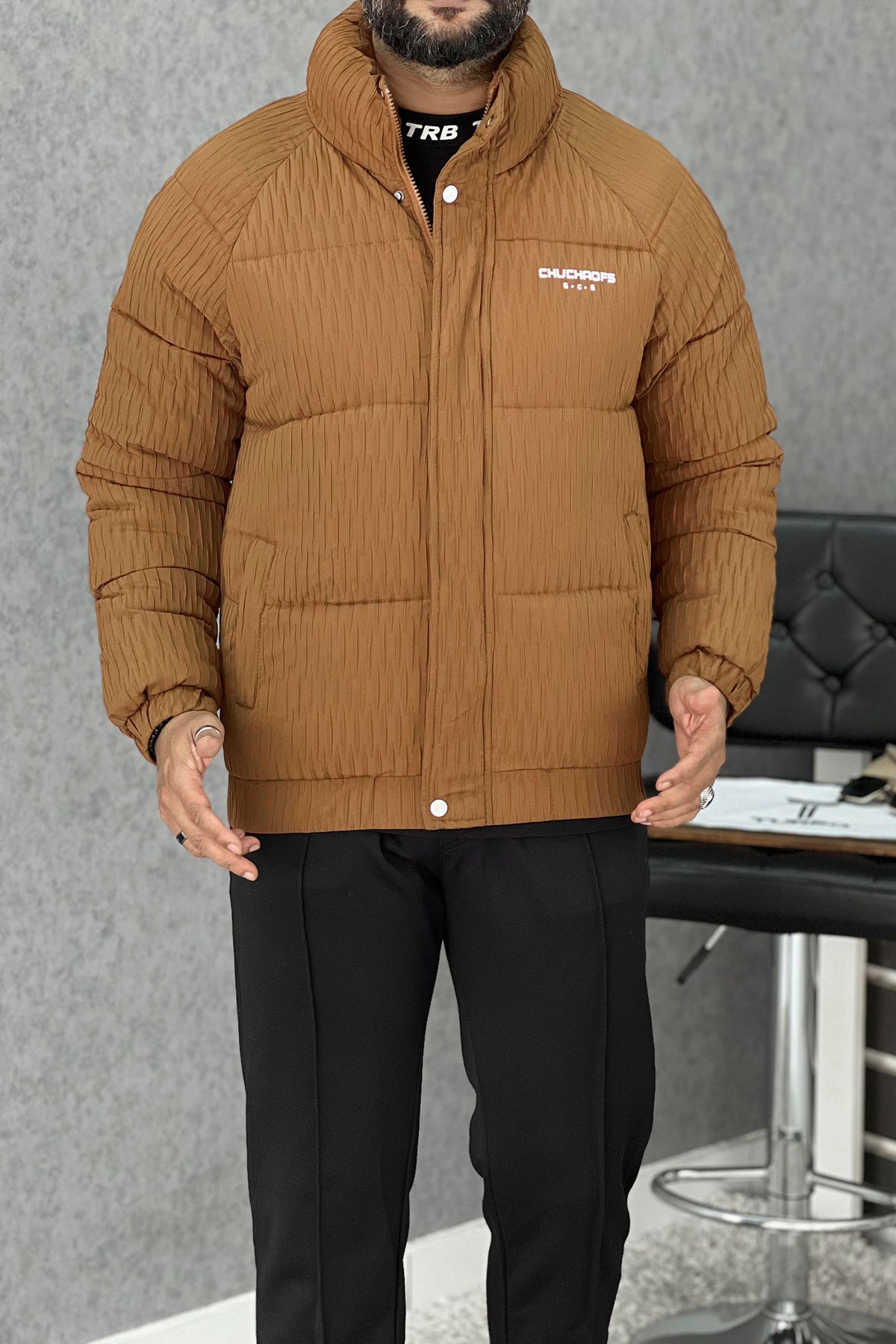 Warm Motif Pattern Padded Imported Puffer Jacket