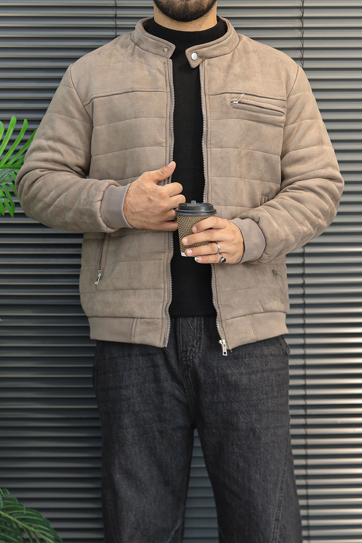 Turbo Quilted Bomber-Effect Imported Men's Suede Jacket