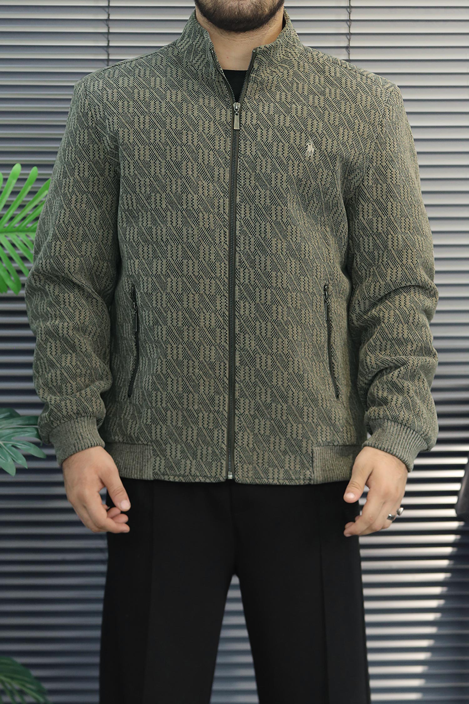 Turbo x Polo Jacquard Pattern Imported Men's Wool Jacket In Sage