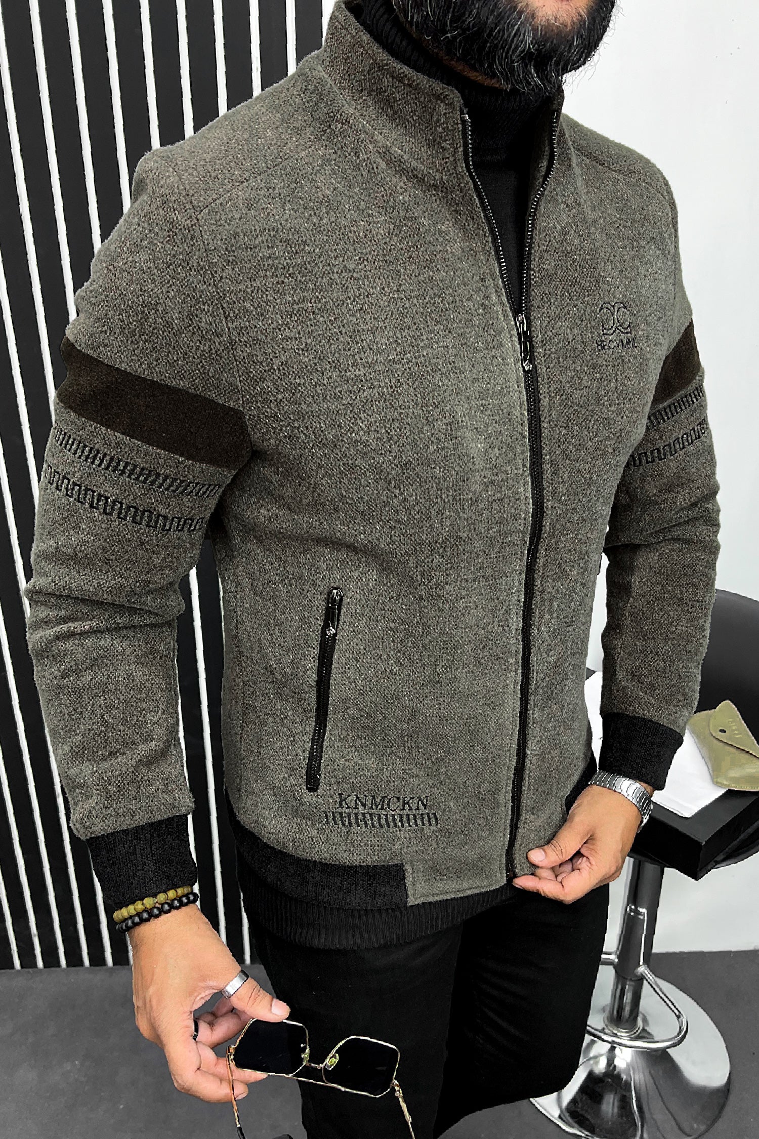 Splicing Imported Men's Woolen Jacket