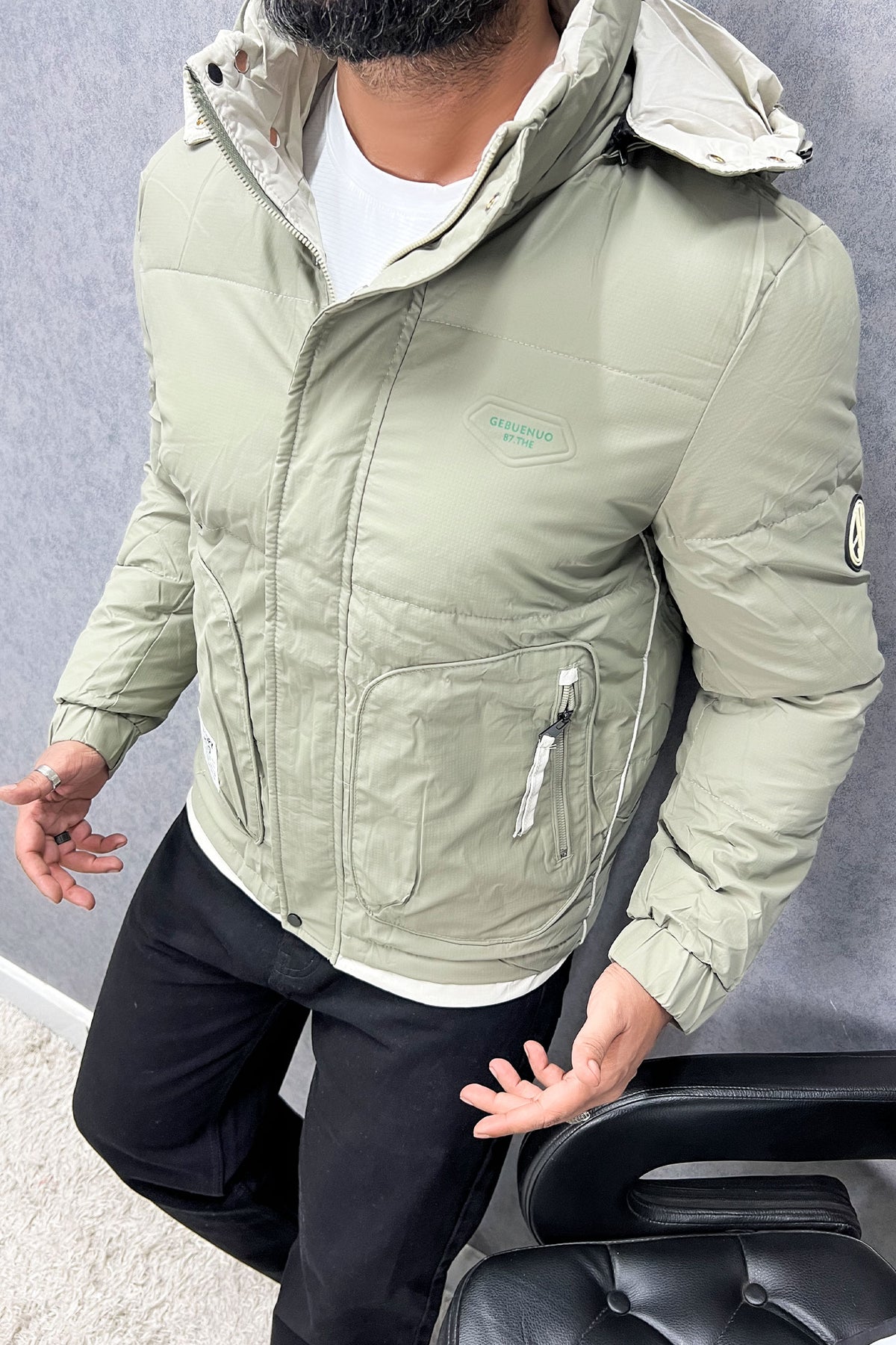 Self Texture Quilted Padded Imported Puffer Jacket