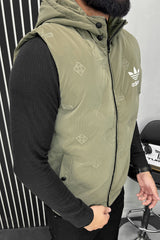 Adds Embossed Logo Imported Big Size Men's Gilet In Sage