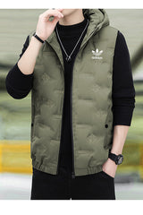 Adds Embossed Logo Imported Big Size Men's Gilet In Sage