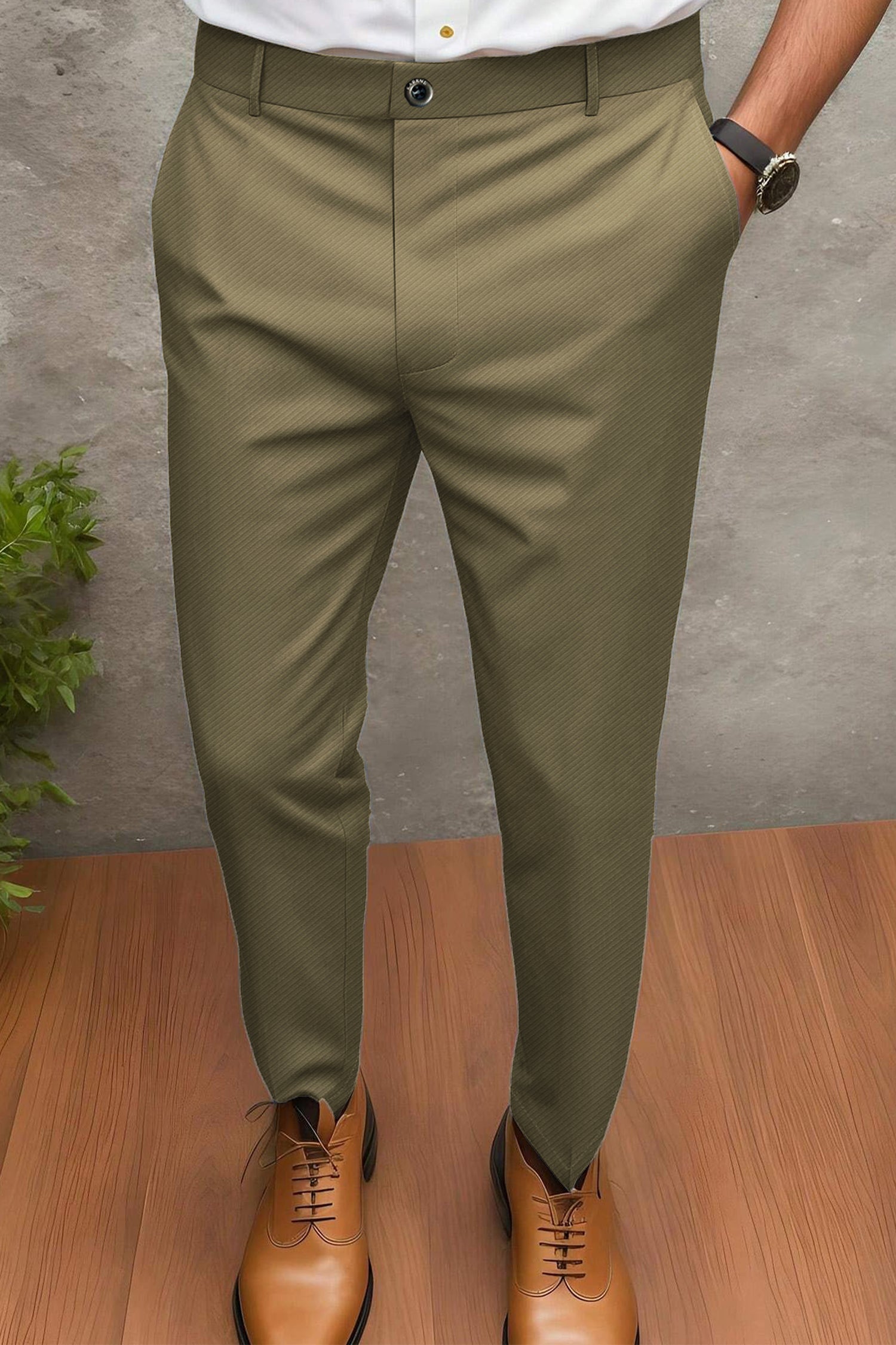 Turbo Urban Executive Slim Fit Cotton Pant In Sage