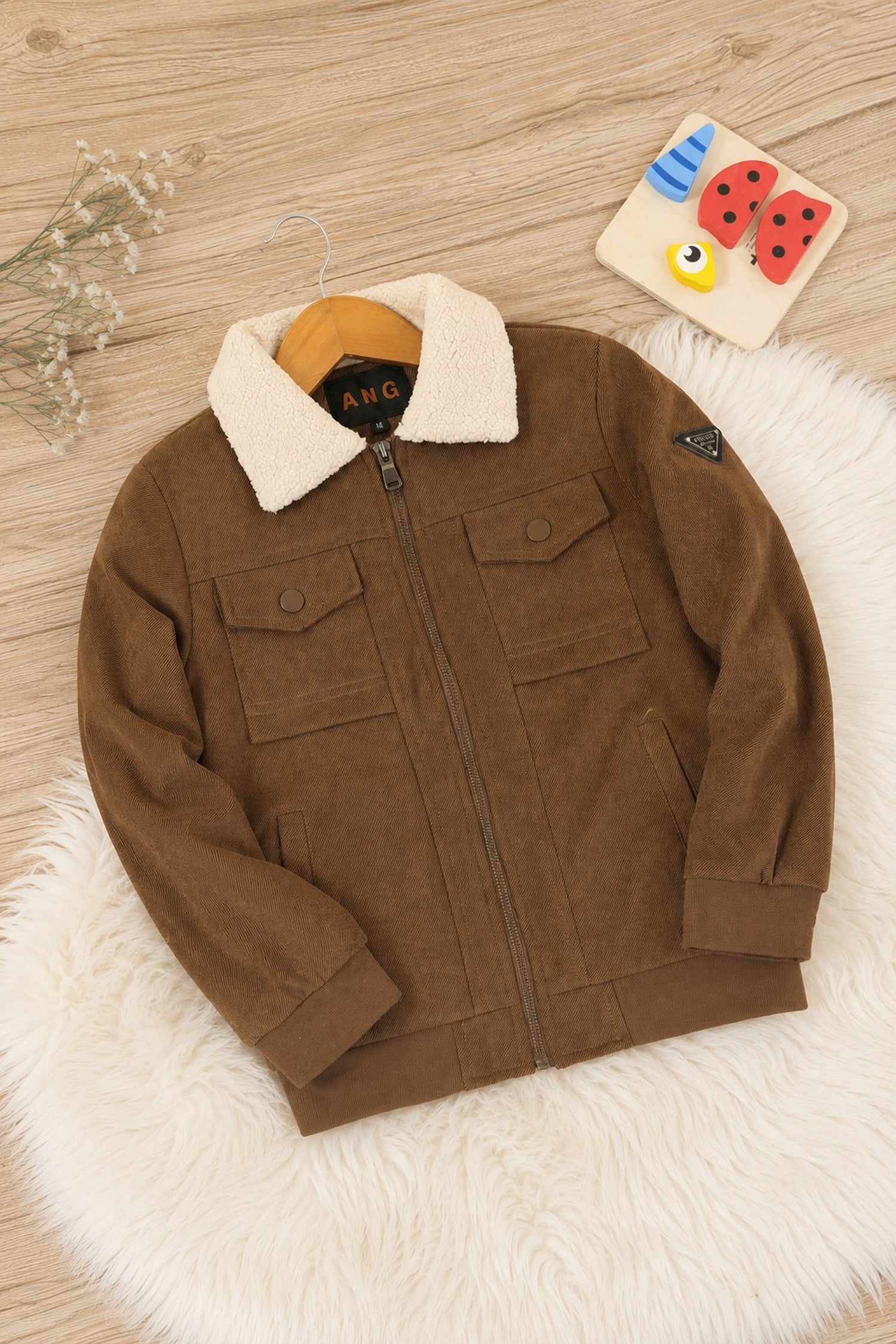 Neutral Faux Imported Kid's Suede Jacket In Coffee