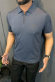 Turbo Tri-Angle Pattern Zip-Collar Men's Polo Shirt In Slate Blue