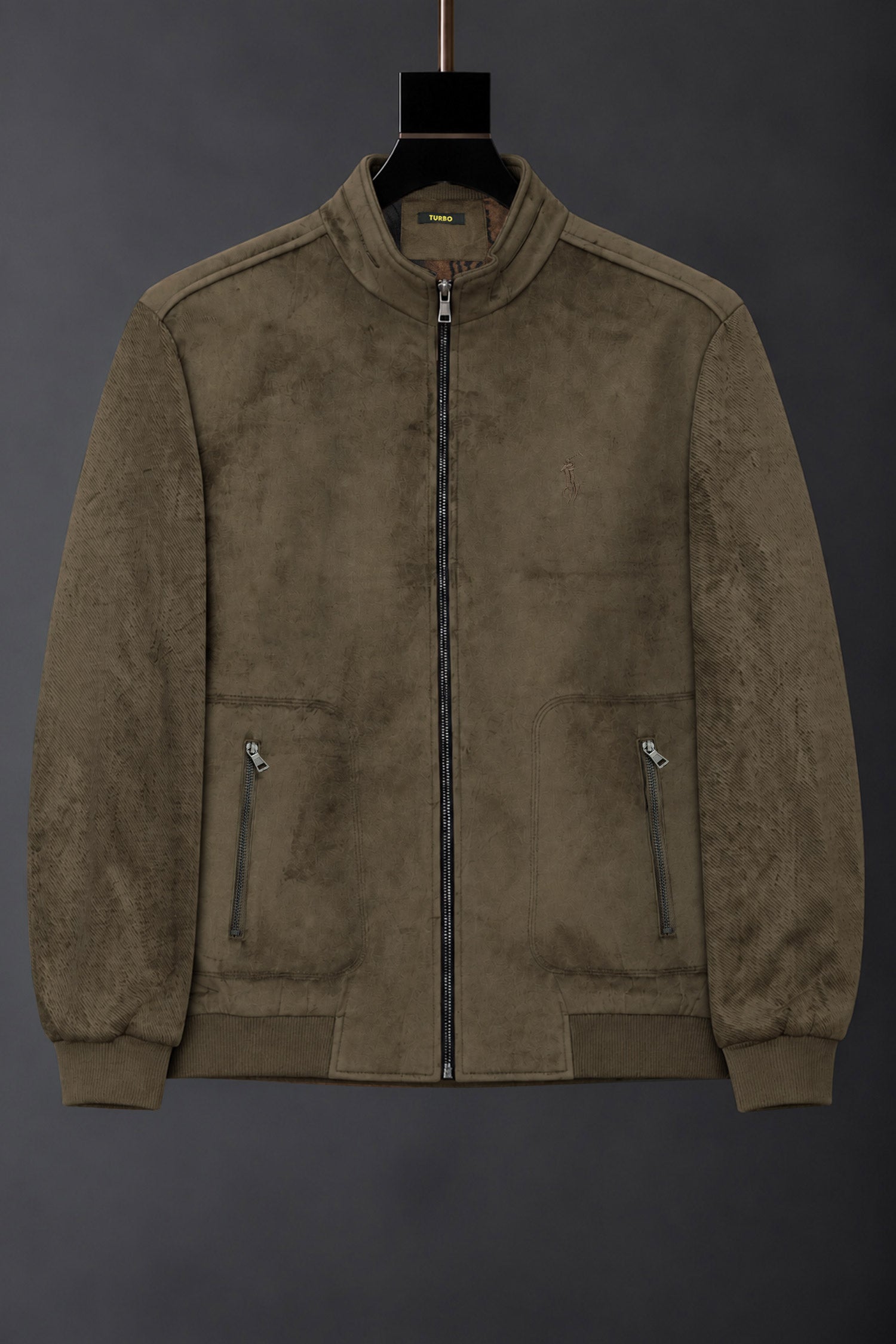 Turbo x Polo Pony Mock-Neck Zipper Imported Men's Big Size Wool Jacket In Sand Brown