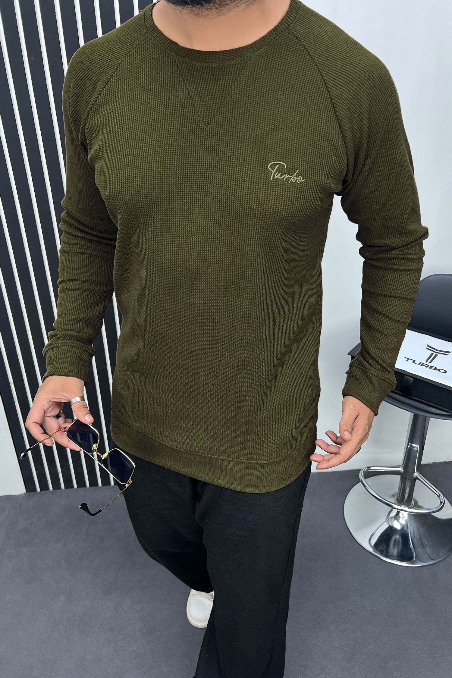 Turbo T Shoulder Style Round Neck Thermal Cotton Men's Sweatshirt