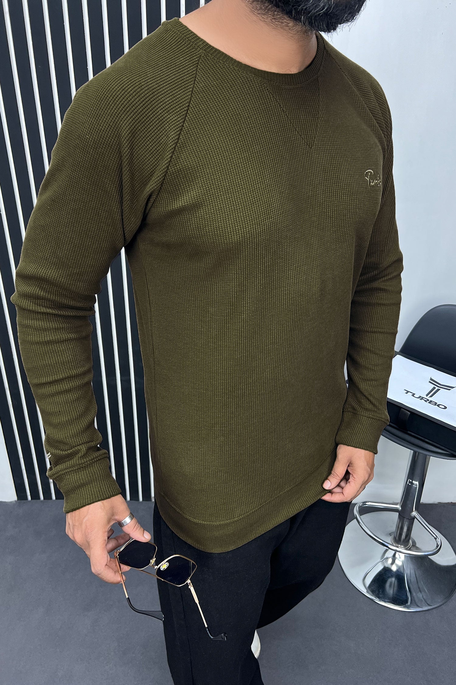 Turbo T Shoulder Style Round Neck Thermal Cotton Men's Sweatshirt