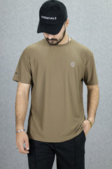 Turbo Waffle Print Comfy Crew Neck Tee In Sand Brown