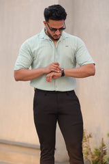 Turbo Designer Motif Embossed Casual Shirt In Sea Foam