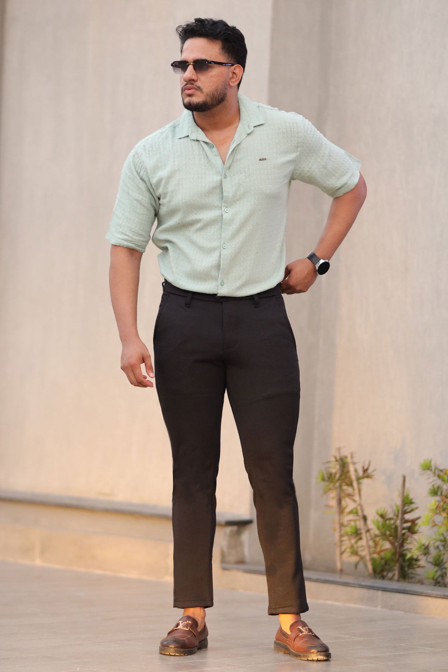 Turbo Designer Motif Embossed Casual Shirt In Sea Foam