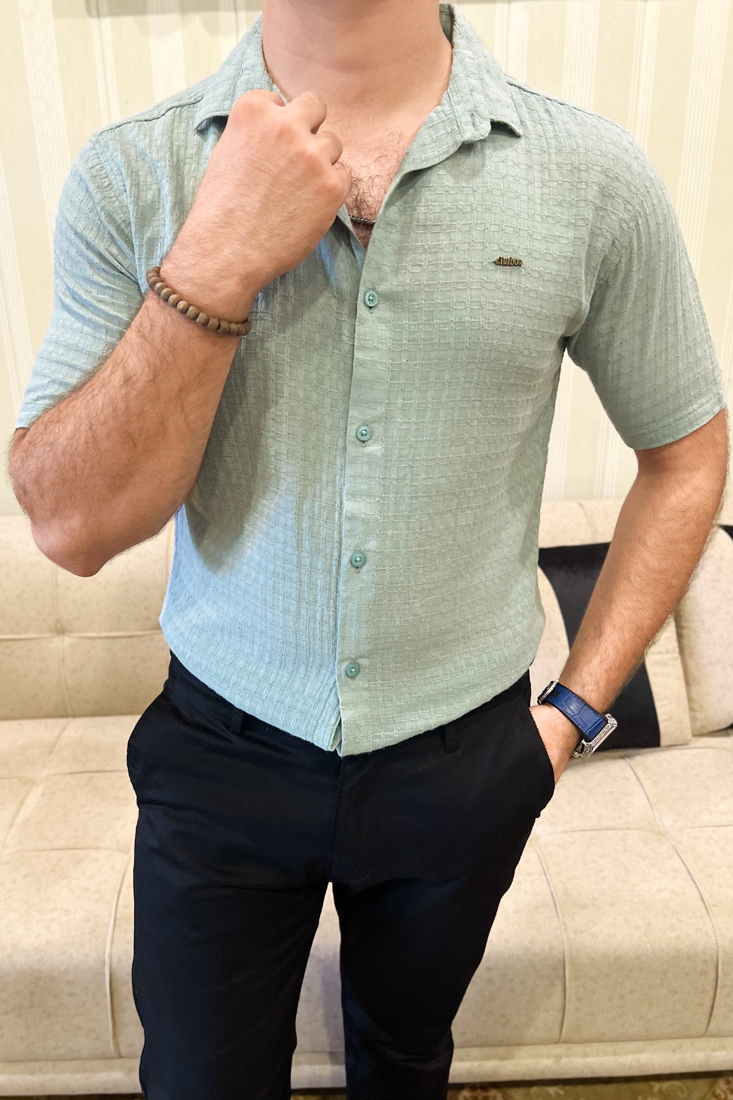 Turbo Designer Motif Embossed Casual Shirt
