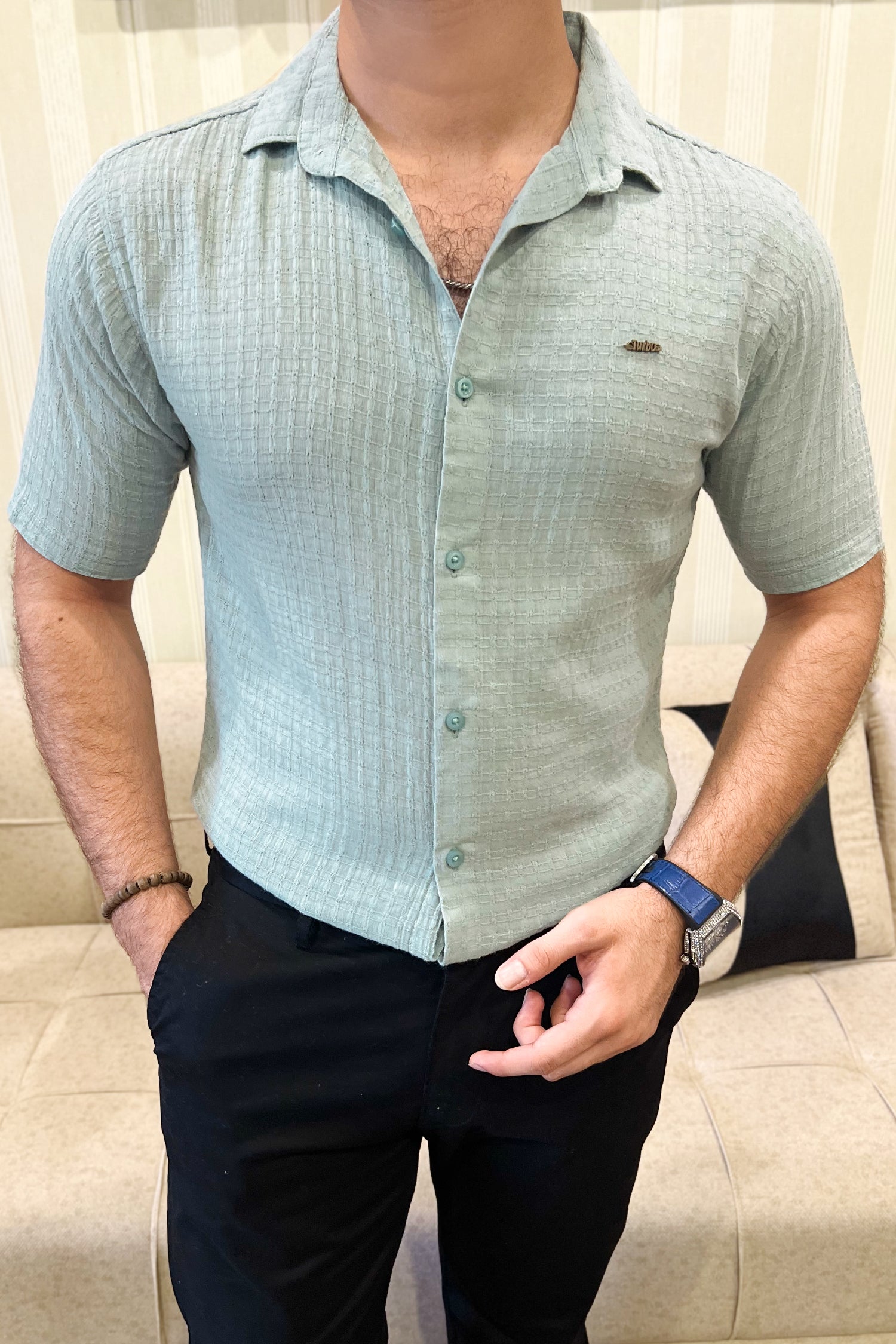 Turbo Designer Motif Embossed Casual Shirt