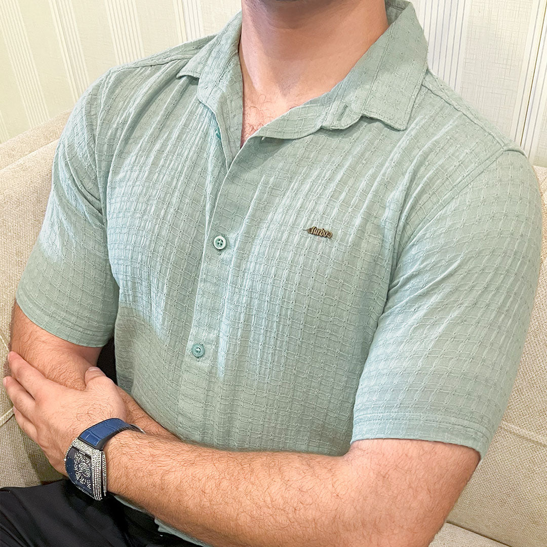 Turbo Designer Motif Embossed Casual Shirt In Sea Foam