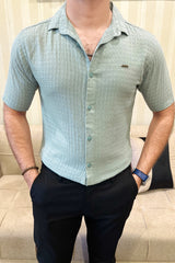 Turbo Designer Motif Embossed Casual Shirt In Sea Foam