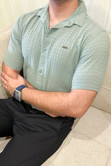 Turbo Designer Motif Embossed Casual Shirt In Sea Foam