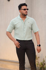 Turbo Designer Motif Embossed Casual Shirt In Sea Foam
