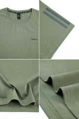 Adds Half Tri-Line Strips Round Neck T-Shirt