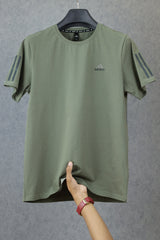 Adds Half Tri-Line Strips Round Neck T-Shirt