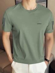 Adds Half Tri-Line Strips Round Neck T-Shirt