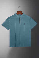 Turbo Plain Collared Zip Style Stitchless Men's Polo Shirt In Sea Green