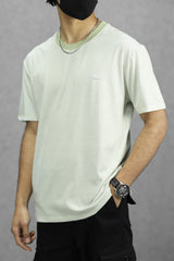 Lining Motif Imported Round Neck T-Shirt In Sea Green